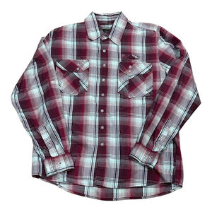 Navy Crewco Shirt Mens Small Red White Plaid Button Down Western